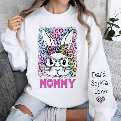 Leopard Easter Bunny Grandma Mom Custom Kids On Sleeve Personalized Sweatshirt LPL21FEB24TP4