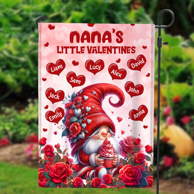 Red Gnome Grandma Mom's Little Valentine Kids Personalized Garden House Flag LPL08JAN24TP1