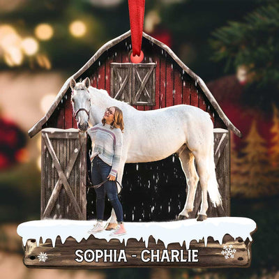 Christmas Upload Photo Family Girl Kid Love Horse Breeds At Red Barn Personalized Ornament LPL17OCT23TP1