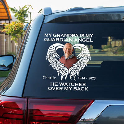 Memorial Upload Photo Heart Wings, My Dad Mom Grandma Grandpa Is My Guardian Angel Personalized Sticker Decal LPL13MAR24TP1