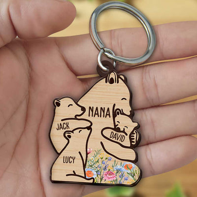 Grandma/ Mama Bear Cuddling Little Bear Kids Personalized Wooden Keychain VTX11MAR24TP1