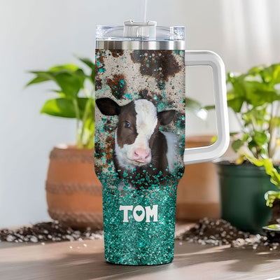 Cowhide Western Cow Skin Glitter Love Cow Breeds Cattle Personalized Tumbler with Straw LPL02FEB24TP1