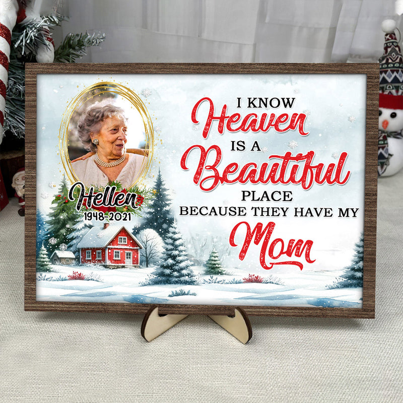 Discover Memorial Upload Photo I know Heaven is a beautiful place because they have my Mom Personalized Wood Plaque