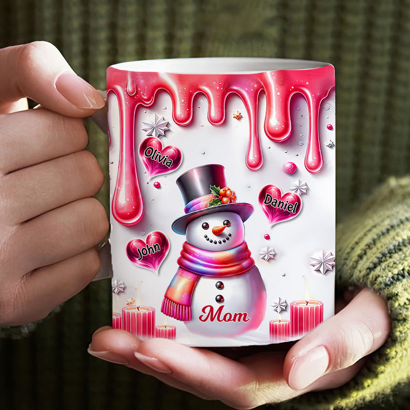Discover Pink Themed Grandma Snowman With Heart kids Personalized Mug