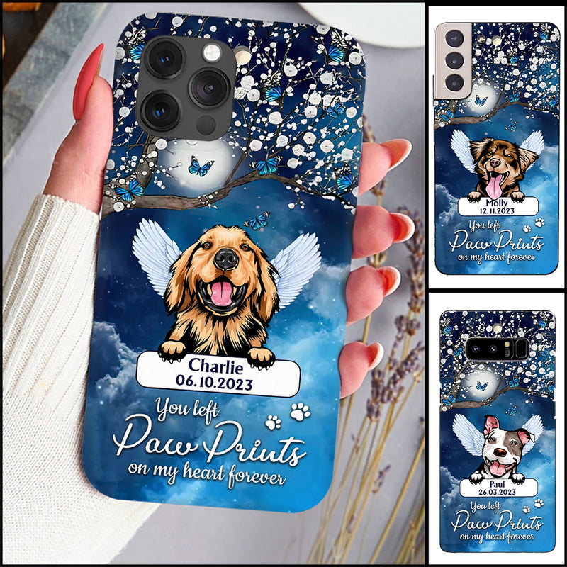 Discover Memorial Puppy Pet Dog Wings, You Left Pawprints On My Heart Forever Personalized Phone Case