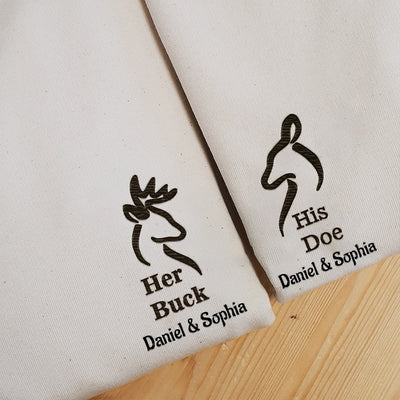 Embroidery Her Buck His Doe Deer Personalized Embroidered Sweatshirts Gift for couples HTN01DEC23NY1