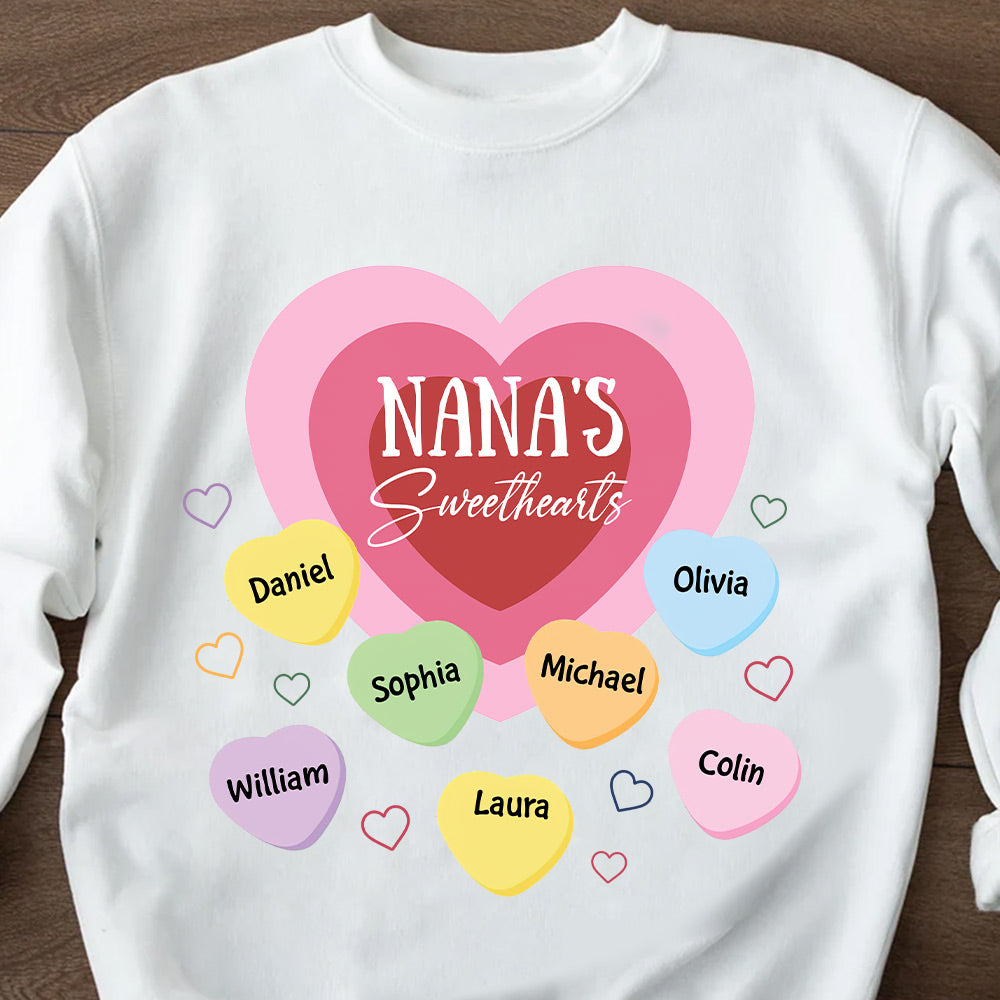 Grandma Nana Mom's Sweethearts Colorful Heart Kids Personalized Sweatshirt VTX10JAN24NY1