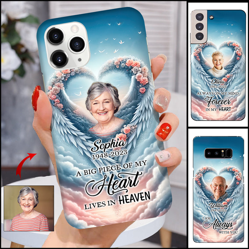 Discover Personalized Memorial Phone Case - A Big Piece Of My Heart Lives In Heaven - Wings Heart With Rose