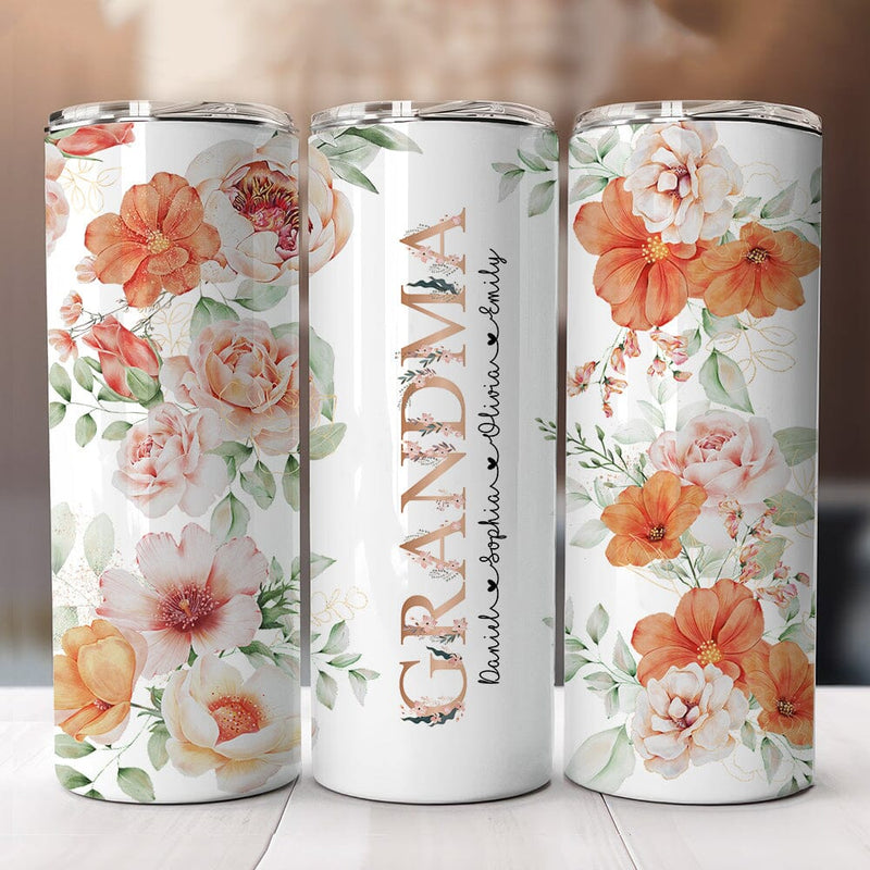 Mom Navy Floral Personalized - 20oz Skinny Stainless Steel Tumbler