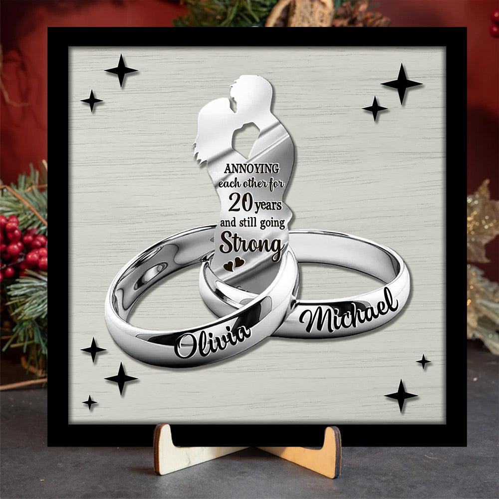 Customized Couple Rings Husband Wife Valentine Day Wedding Gift Personalized 2 Layers Wooden Plaque HTN05JAN24NY2