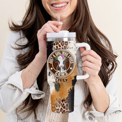 Cowhide Leopard Just A Girl Who Loves Cows Cattle Farm Highland Holstein Cow Personalized Tumbler with Straw LPL04JAN24NY1
