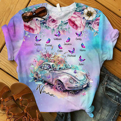Floral Vintage Car With Butterfly Kids Personalized 3D T-shirt Gift For Grandma Mom VTX12MAR24NY1