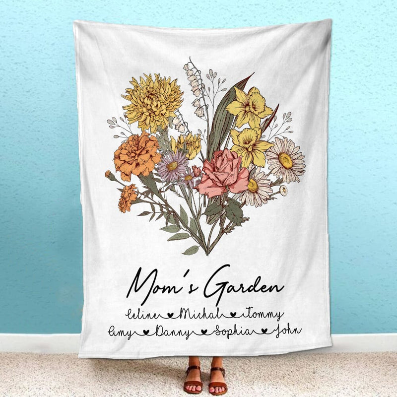 Moms Garden Personalized Blanket, Mom Blanket Gift, Custom Mom Blanket From  Daughter, Mothers Day Gift for Mom, Custom Birth Flower Blanket 