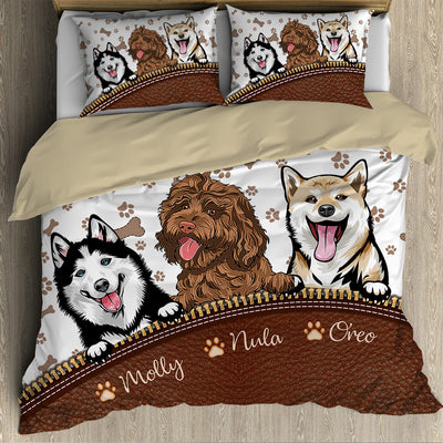 Personalized Dog Mom Dad Puppy Pet Dogs Lover Leather Pattern Bedding Set LPL07DEC23NY1