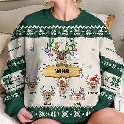 Grandma With Cute Little Reindeer Kids Christmas Personalized 3D Sweater VTX06NOV23NY1