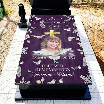 Personalized Memorial Upload Photo Cross, In Loving Memory Grave Blanket NVL04MAR24NY1