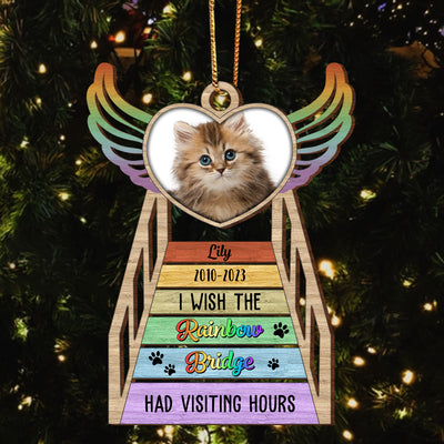 Memorial Upload Pet Photo Pawprint Heart Wings, I Wish Rainbow Bridge Had Visiting Hours Personalized Ornament LPL20NOV23NY1