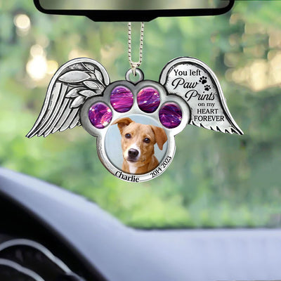 Memorial Upload Photo Pet Wings, You Left Pawprints On My Heart Forever Personalized Ornament LPL27NOV23NY1