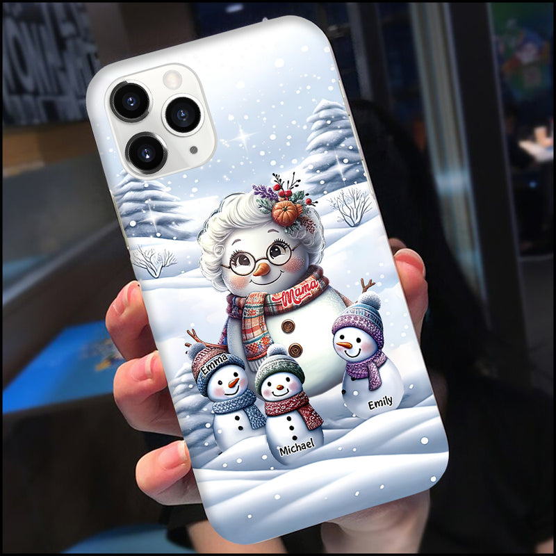 Discover Snowman Grandma With Adorable Snowman Grandkids - Personalized Silicon Phonecase