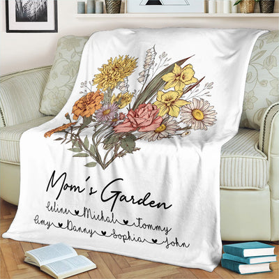 Grandma Mom's Garden Personalized Flower Fleece Blanket VTX27NOV23NY1