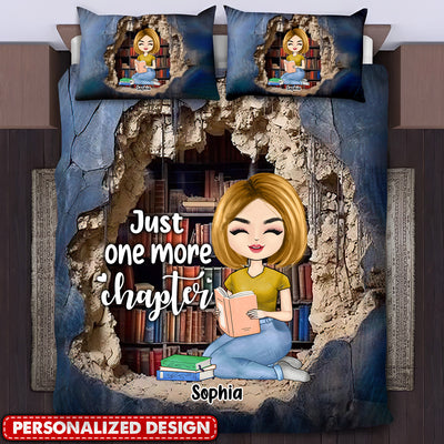 Just One More Chapter 3D Effect Bookshelf Personalized Bedding Set For Book Lovers VTX19FEB24CA1