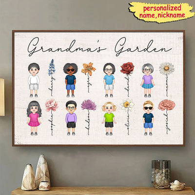 Vintage Birth Month Flowers Garden With Grandkids Names Personalized Poster, Mother‘s Day Gift For Grandma Mom Auntie NVL04MAR24CA1