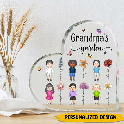 Vintage Birth Month Flowers Garden With Grandkids Names Personalized Acrylic Plaque, Mother‘s Day Gift For Grandma Mom Auntie NVL05MAR24CA1