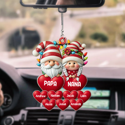 Christmas Grandma & Grandpa Mom & Dad Gnome With Heart Kids Personalized Acrylic Car Ornament VTX11DEC23CT2