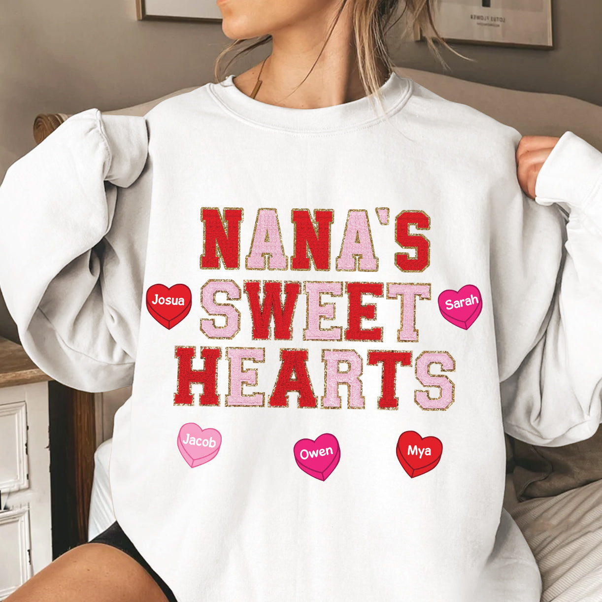 Nana's Sweet hearts Personalized Sweatshirt Valentine's Day Gift for Grandmas Moms CTL08JAN24CT1