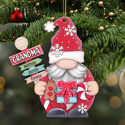 Cute Christmas Gnome Grandma Mom Custom Kid Name Personalized Ornament CTL31OCT23CT1 Wood Custom Shape Ornament HumanCustom - Unique Personalized Gifts Made Just for You