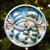 Couple Snowmen Christmas Background Personalized Circle Ceramic Ornament HTN24NOV23CT2
