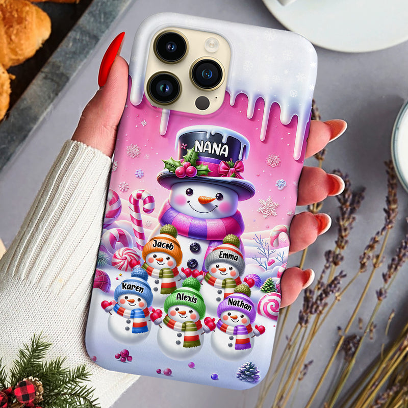 Discover Pink Christmas Snowman Grandma With Grandkids Personalized Phone case