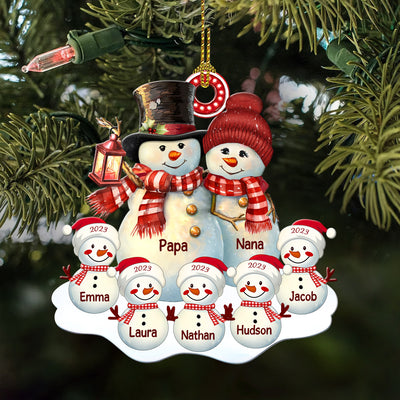 Couple Snowman Christmas Grandma Grandpa With Grandkids Personalized Acrylic Ornament HTN19OCT23CT5