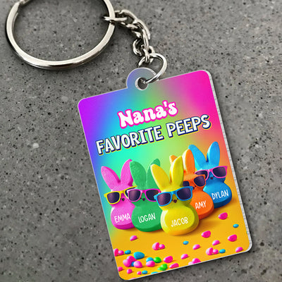 Grandma's Favorite Peeps Rainbow Color Personalized 2 Sided Acrylic Keychain VTX15MAR24CT4