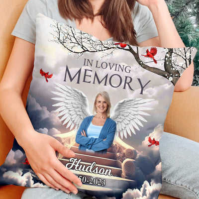 Memorial Upload Photo Wings, In Loving Memory In Heaven Personalized Pillow LPL05JAN24CT1