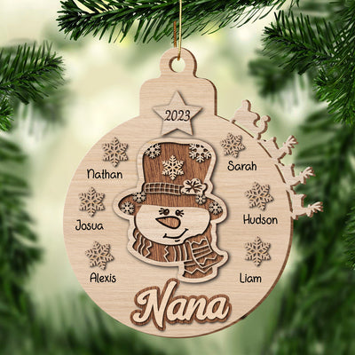 Christmas Snowman Grandma Mom Nana With Kids Personalized Wood Ornament CTL14NOV23CT2
