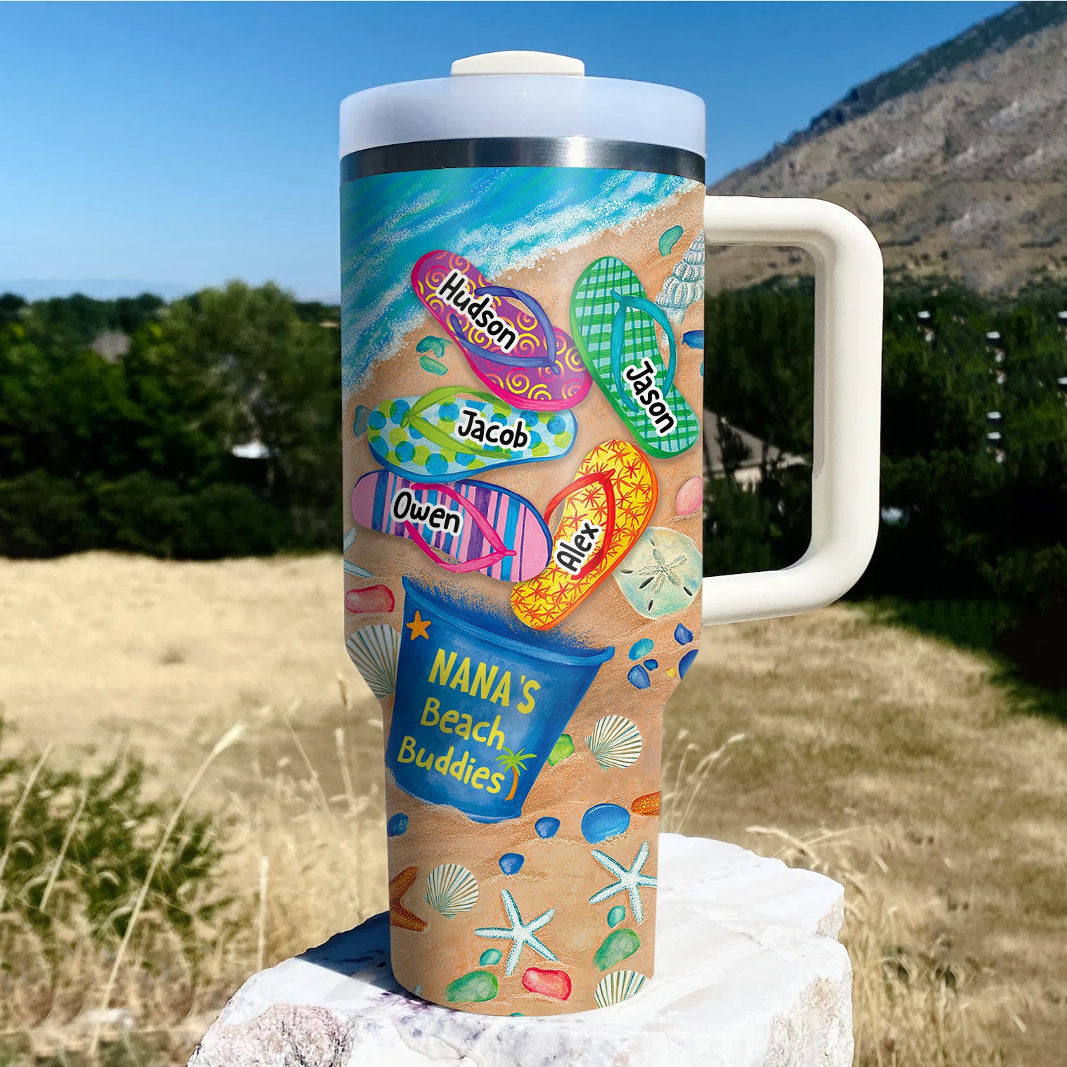 Nana's Beach Buddies Summer Flip Flop Personalized Tumbler With Straw Perfect Gift for Grandmas Moms Aunties HTN23FEB24CT1