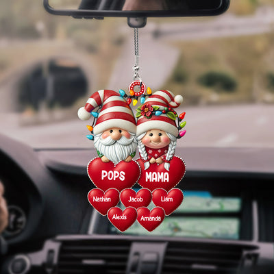 Christmas Grandma & Grandpa Mom & Dad Gnome With Heart Kids Personalized Acrylic Car Ornament VTX11DEC23CT2