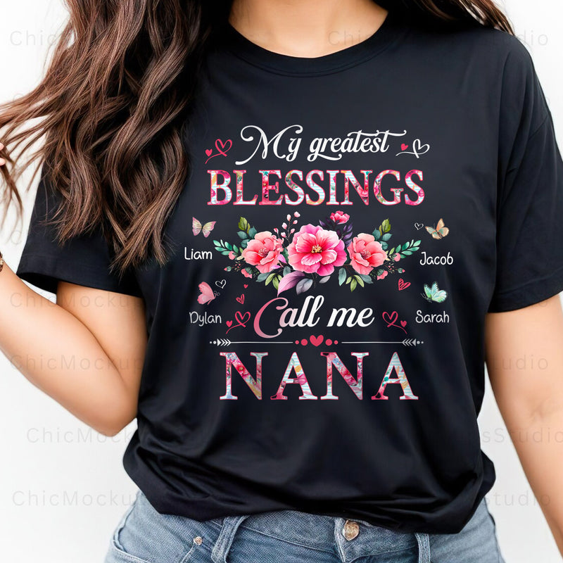My Greatest Blessings Call Me Grandma Floral Personalized T-Shirt