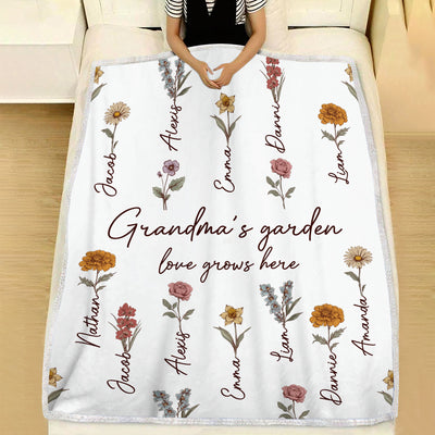 Grandma's Garden Love Grows Here Custom Name Kids Personalized Fleece Blanket CTL25DEC23CT1
