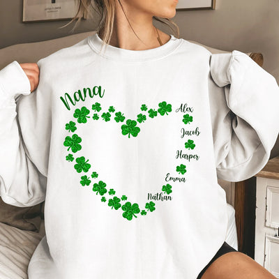 Glitter Heart Shamrocks St. Patrick's Day Personalized Sweatshirt Gift For Grandma/ Mom VTX31JAN24CT1