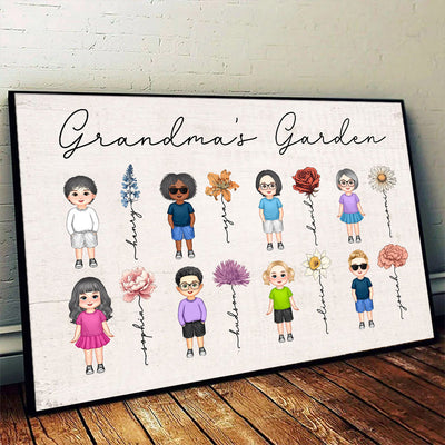 Vintage Birth Month Flowers Garden With Grandkids Names Personalized Poster, Mother‘s Day Gift For Grandma Mom Auntie NVL04MAR24CA1