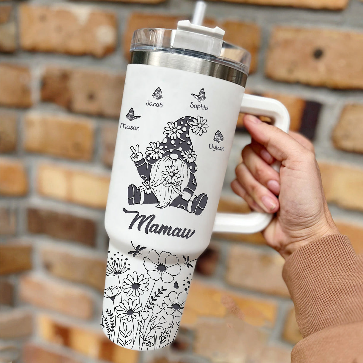 Flower Gnome Grandma Mom Butterfly Kids Personalized Tumbler With Straw CTL27DEC23CT1