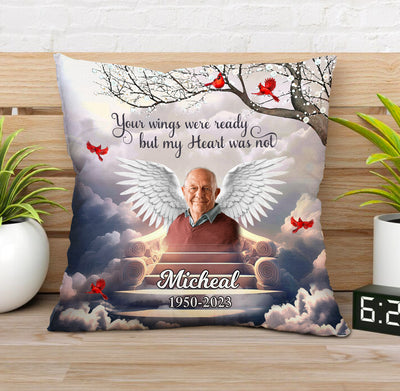 Memorial Upload Photo Wings, In Loving Memory In Heaven Personalized Pillow LPL05JAN24CT1