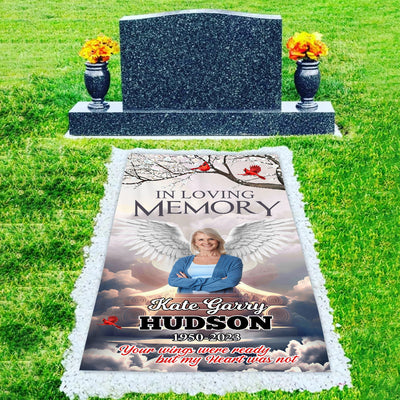 Memorial Upload Photo Wings In Heaven, In Loving Memory, Forever In My Heart Personalized Grave Blanket LPL03MAR24CT1