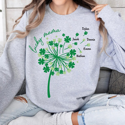 St Patrick's Day Lucky Grandma With Dandelion Shamrock Kids Personalized Sweatshirt HTN01FEB24CT1
