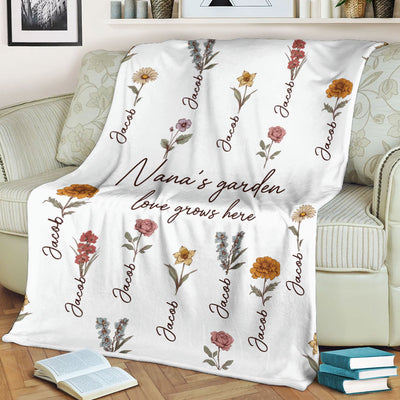 Grandma's Garden Love Grows Here Custom Name Kids Personalized Fleece Blanket CTL25DEC23CT1