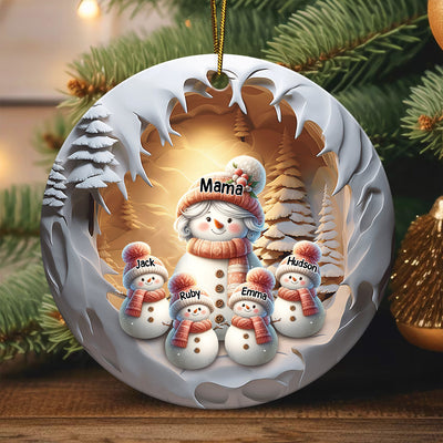 3D Grandma Snowman With Little Snowman Kids Personalized Ceramic Ornament VTX22NOV23CT1
