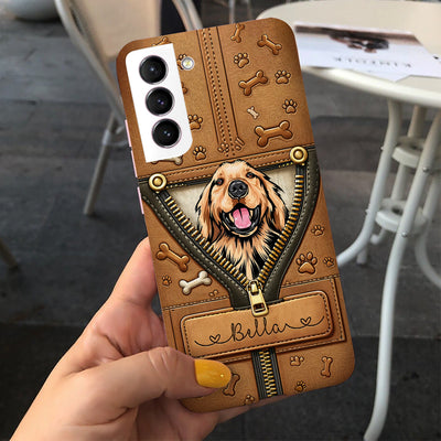 Leather Pattern Zipper Dog Puppy Pet Personalized Phone case HTN30JAN24CT1